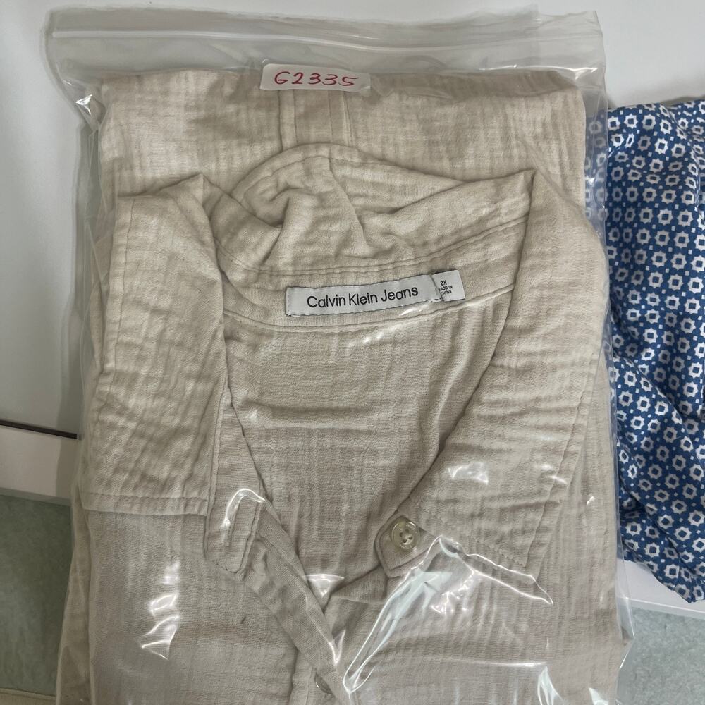 Calvin Klein Jeans Women's Plus Size Button Up‎ Shirt Cotton Shirt Beige 2X - Picture 12 of 12